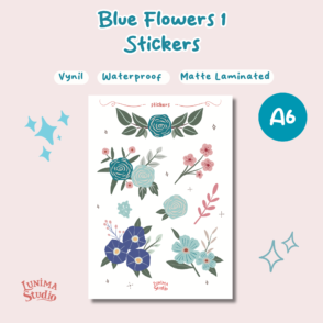 Blue Flowers 1 | A6 Vinyl Waterproof Sticker Sheet