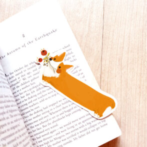 Bookmark die cut corgi with poppy flower