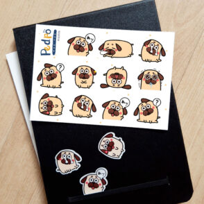 Pedro the sad pug dog label sticker