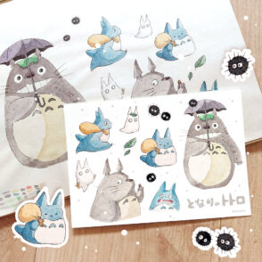 Totoro watercolor label sticker set - Totoro